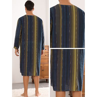 Long Sleeve Henley Stiped Casual Button-Down Shits Fo Men