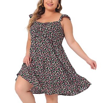 Plus Size Dresses For Women Sweetheart Neck Ruffle Cap Sleeve Summer Floral Sun Dress