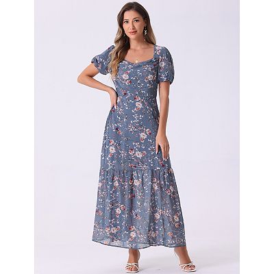 boho dress kohls Boho Floral Dresses For Women Summer Spaghetti Strap A-line Flowy Smocked Maxi  Dress