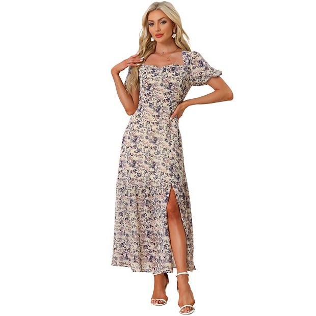 boho dress kohls Women's Boho Short Sleeve V Neck Lace Wrap High Waist Dress Floral Beach Bohemian Ruffle Maxi Dress