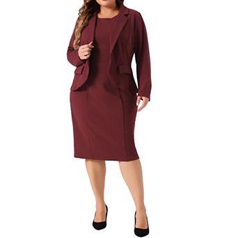 Women's Plus Size Two Piece Outfits Blazer Jacket And Sleeveless Dress Suit Sets