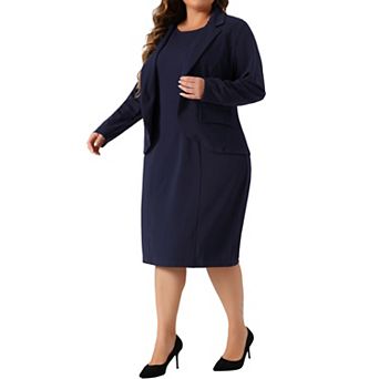 Women's Plus Size Two Piece Outfits Blazer Jacket And Sleeveless Dress Suit Sets