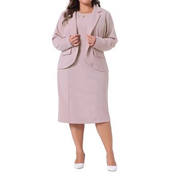 Women's Plus Size Two Piece Outfits Blazer Jacket And Sleeveless Dress Suit Sets