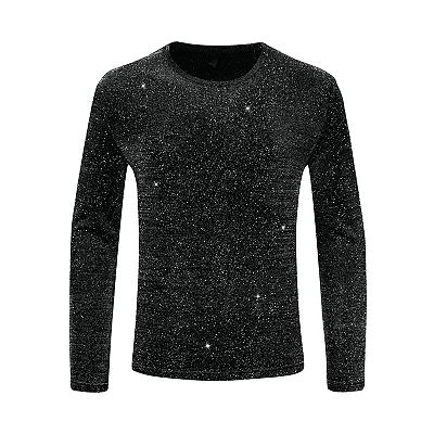 Mesh Sheer T-Shirt for Men's Long Sleeves Club Party Glitter