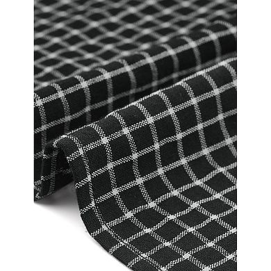 Plaid Maxi Dress for Women's Summer Pleated Back Button Decor Puffy Sleeve Dresses