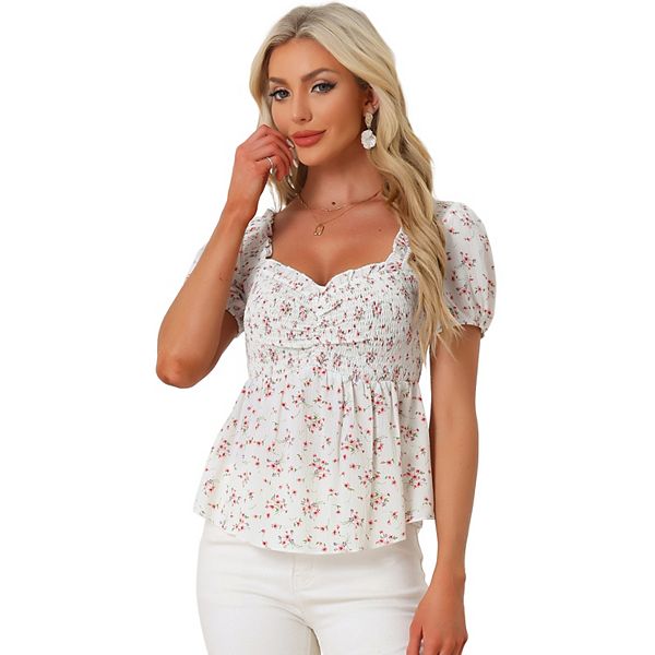 Threaded Pear Anne Floral Ruffle Trim Short Sleeve Blouse main image 1
