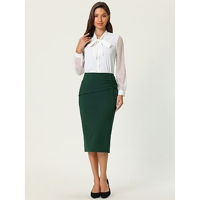 Jsaierl Women's High Waisted Pencil Skirt With Side Slit - Office Work Bodycon Knee Length Skirt