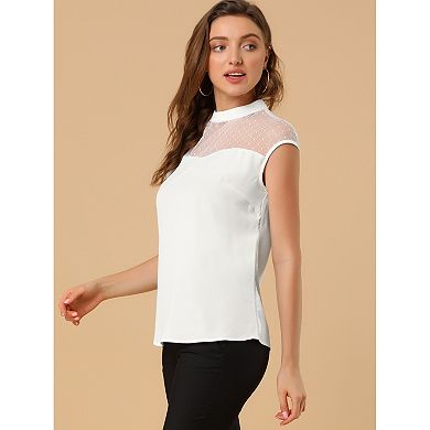 Women's Mesh Cap Sleeve Keyhole Back Retro Vintage Blouse Top