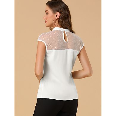 Women's Mesh Cap Sleeve Keyhole Back Retro Vintage Blouse Top
