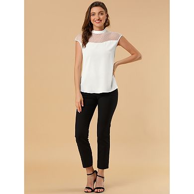 Women's Mesh Cap Sleeve Keyhole Back Retro Vintage Blouse Top