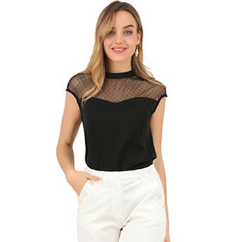 Women's Mesh Cap Sleeve Keyhole Back Retro Vintage Blouse Top