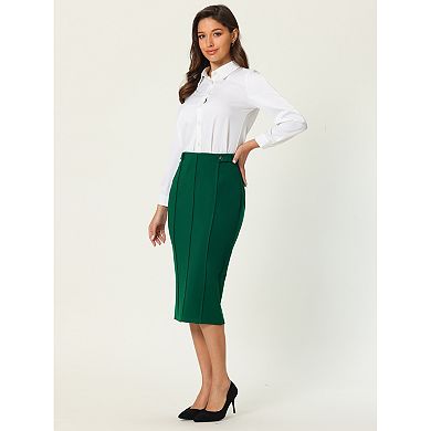 Women's Pencil Skirt High Waist Pleated Front Work Office Bodycon Skirts