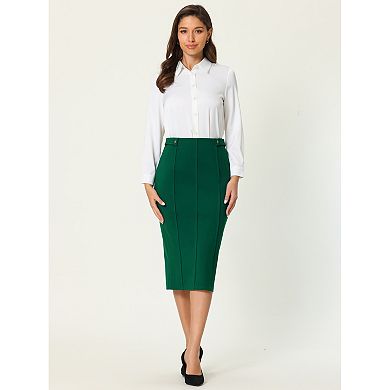 Women's Pencil Skirt High Waist Pleated Front Work Office Bodycon Skirts