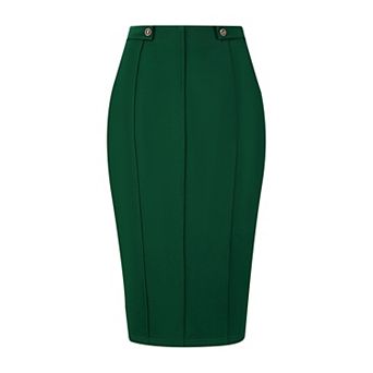 Women's Pencil Skirt High Waist Pleated Front Work Office Bodycon Skirts