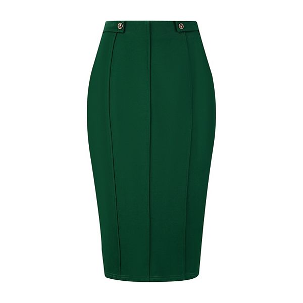 Women's Pencil Skirt High Waist Pleated Front Work Office Bodycon