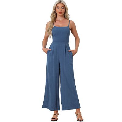 Linen Jumpsuits For Women's Casual Spaghetti Strap Sleeveless