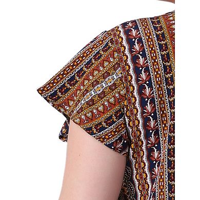 Plus Size Top for Women Boho Floral Printed Round Neck Ruffle Sleeve Blouses Shirts