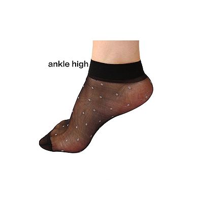 Women Stretchy Socks Elastic Sheer Dots Pattern Lightweight Ankle Socks 10 Pairs
