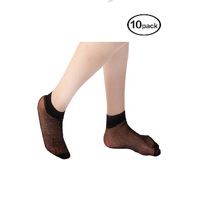 Women Stretchy Socks Elastic Sheer Dots Pattern Lightweight Ankle Socks 10 Pairs