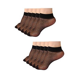 Women Stretchy Socks Elastic Sheer Dots Pattern Lightweight Ankle Socks 10 Pairs