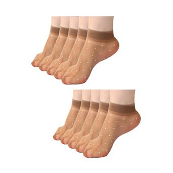 Women Stretchy Socks Elastic Sheer Dots Pattern Lightweight Ankle Socks 10 Pairs