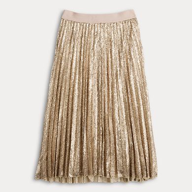 Petite Simply Vera Vera Wang Pleated Sequin Midi Skirt