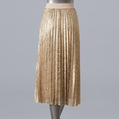 Petite Simply Vera Vera Wang Pleated Sequin Midi Skirt