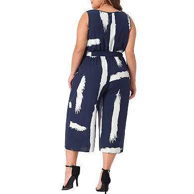 Plus Size Rompers For Women Wrap V Neck Sleeveless Tie Waist With Pockets