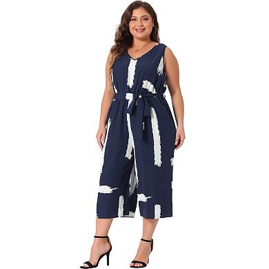 Plus Size Rompers For Women Wrap V Neck Sleeveless Tie Waist With Pockets