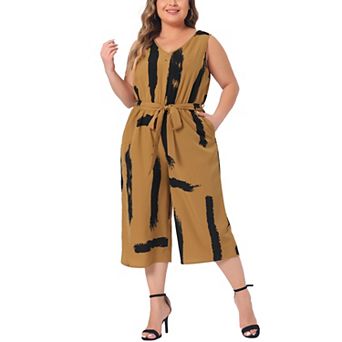Plus Size Rompers For Women Wrap V Neck Sleeveless Tie Waist With Pockets