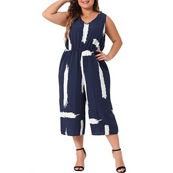 Plus Size Rompers For Women Wrap V Neck Sleeveless Tie Waist With Pockets