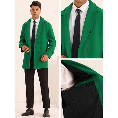 Formal Overcoat for Men's Notched Lapel Solid Color Double Breasted Trench Coat