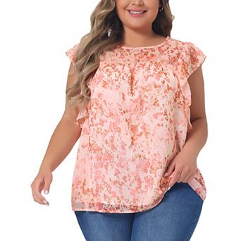 Plus Size Top For Women Boho Round Neck Ruffle Sleeve Blouse Top 2024