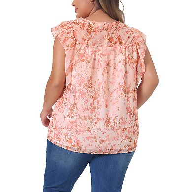 Plus Size Top For Women Boho Round Neck Ruffle Sleeve Blouse Top 2024