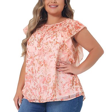 Plus Size Top For Women Boho Round Neck Ruffle Sleeve Blouse Top 2024