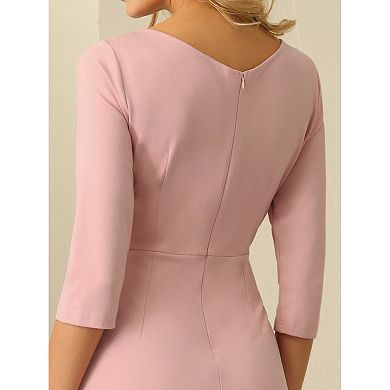 Women's 3/4 Sleeve Work Dress Boat Neck Elegant Business Pencil Sheath Dresses