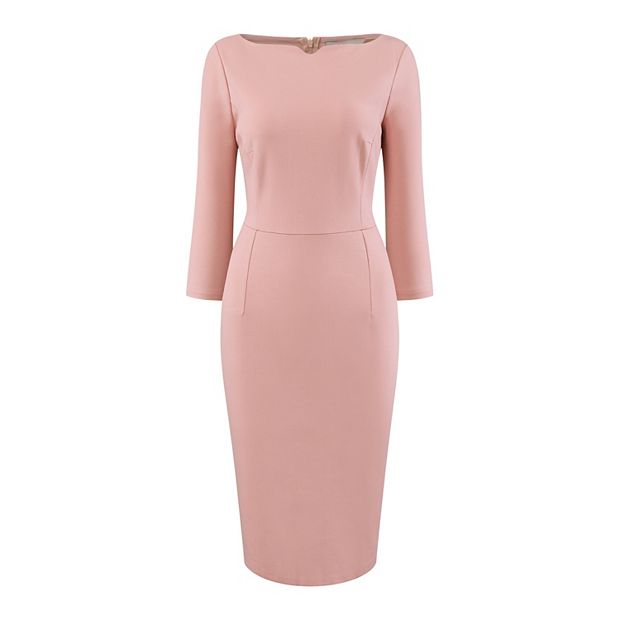 Women's 3/4 Sleeve Work Dress Boat Neck Elegant Business Pencil Sheath  Dresses