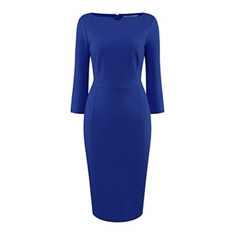 Women's 3/4 Sleeve Work Dress Boat Neck Elegant Business Pencil Sheath Dresses