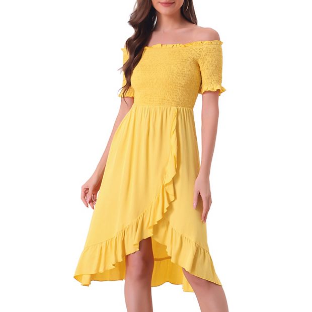 knee length dresses for ladies Arielle Off Shoulder Ruffle Midi Dress / Plum | Meshki