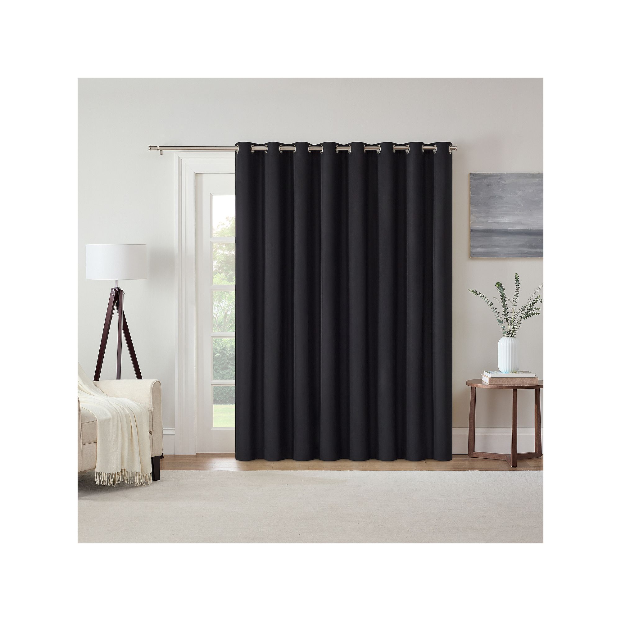 eclipse Kendall Thermaback Grommet Extra Wide 1 Window Curtain Panel, Black