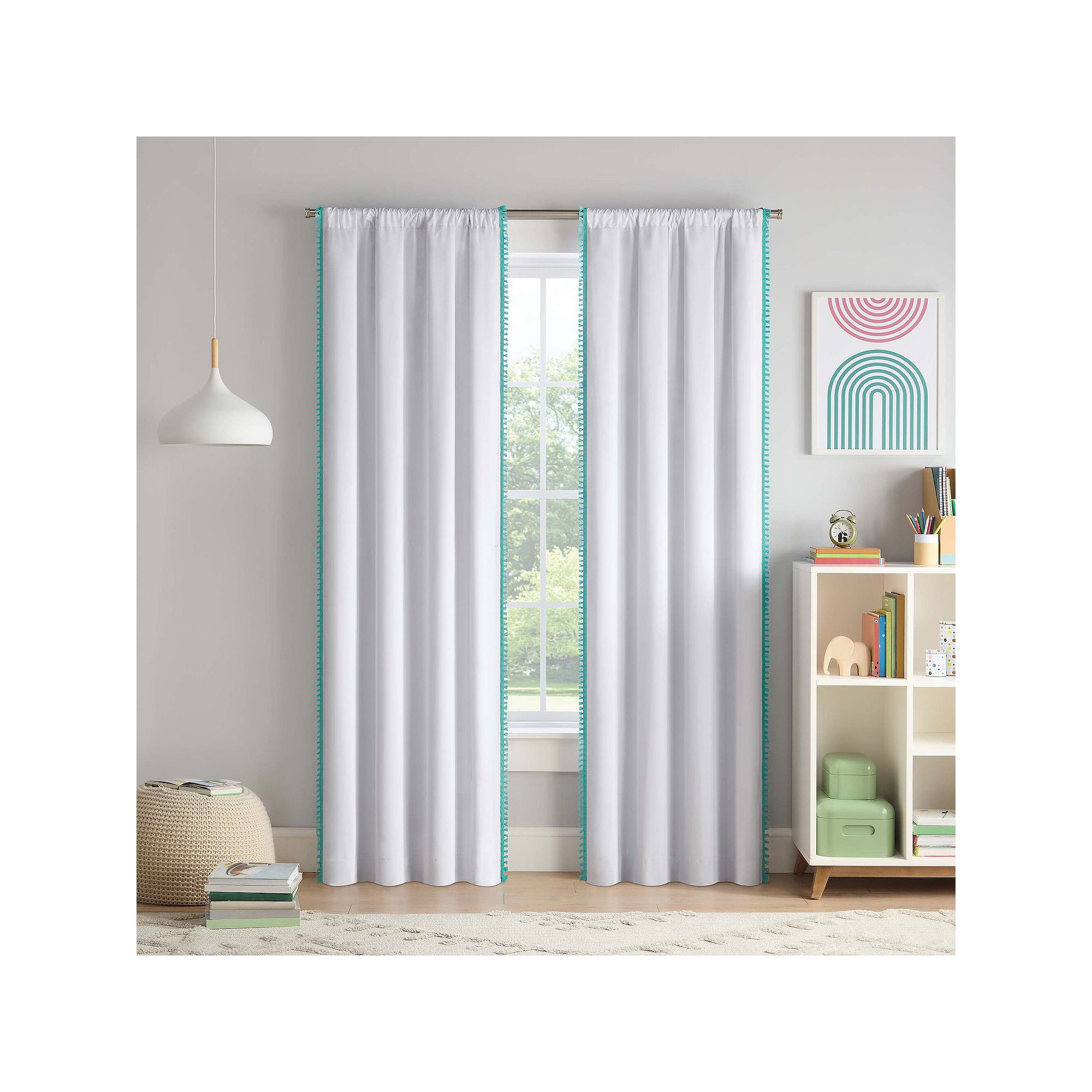 eclipse Kids 100% Blackout Tassel Border Rod Pocket 1 Window Curtain Panel,