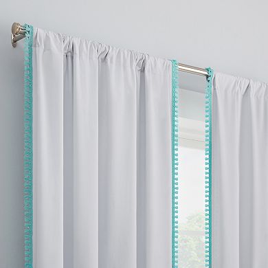 eclipse Kids 100% Blackout Tassel Border Rod Pocket 1 Window Curtain Panel
