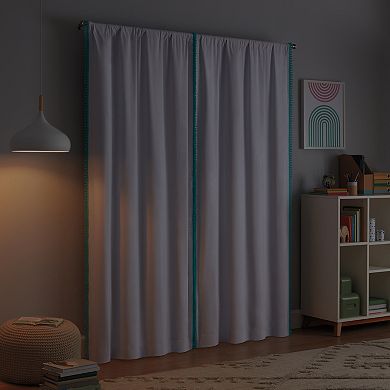 eclipse Kids 100% Blackout Tassel Border Rod Pocket 1 Window Curtain Panel