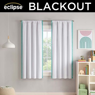eclipse Kids 100% Blackout Tassel Border Rod Pocket 1 Window Curtain Panel