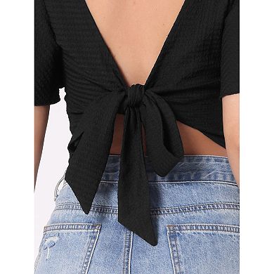 Ruffle Sleeve Crop Top for Women's Tie Closure Summer Casual Blouse
