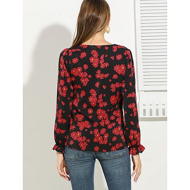 Floral Ruffle Sleeve V-Neck Blouse