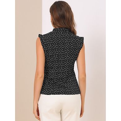 1950s Chiffon Blouse for Women's Tie Sleeveless Mesh Panel Retro Heart Shirt