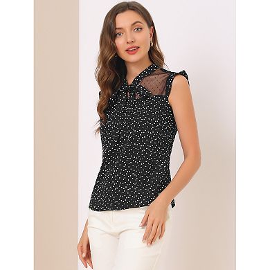 1950s Chiffon Blouse for Women's Tie Sleeveless Mesh Panel Retro Heart Shirt