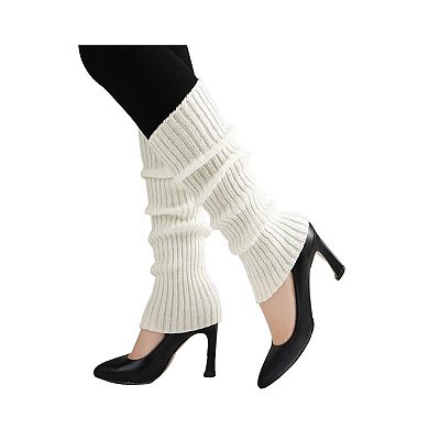 Women's Knitted Design Solid Warm Thick Knee High Length Ribbed Leg Warmers