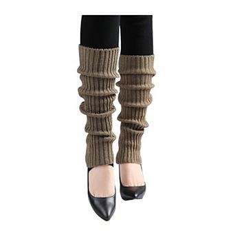 Women's Knitted Design Solid Warm Thick Knee High Length Ribbed Leg Warmers